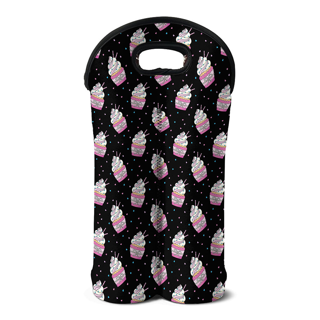 Pink Cupcake Pattern Print Double Neoprene Wine Tote