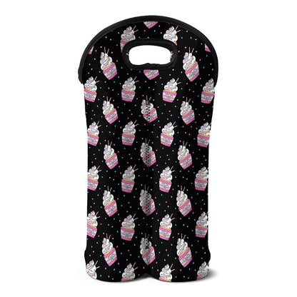 Pink Cupcake Pattern Print Double Neoprene Wine Tote