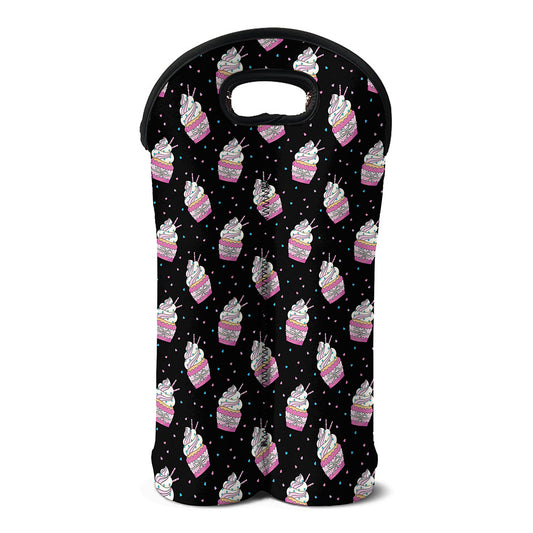 Pink Cupcake Pattern Print Double Neoprene Wine Tote