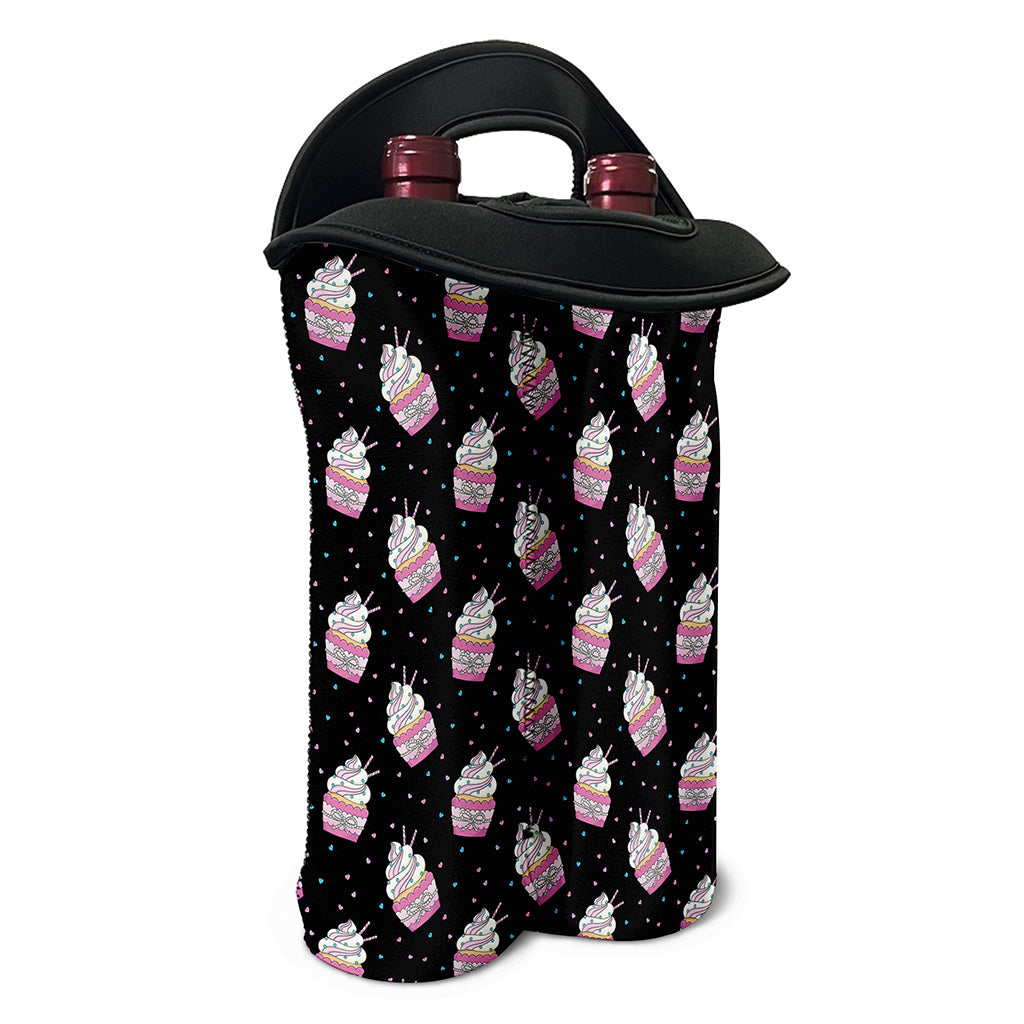 Pink Cupcake Pattern Print Double Neoprene Wine Tote
