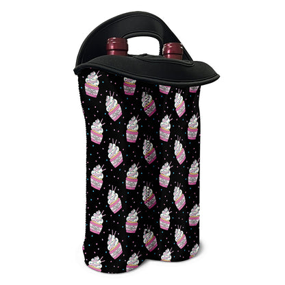 Pink Cupcake Pattern Print Double Neoprene Wine Tote