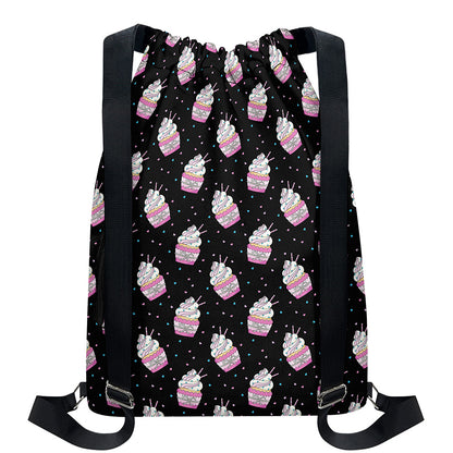 Pink Cupcake Pattern Print Drawstring Backpack
