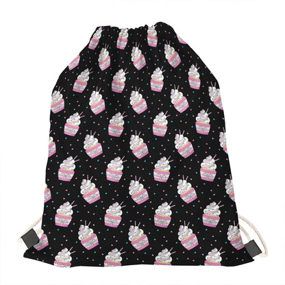 Pink Cupcake Pattern Print Drawstring Bag