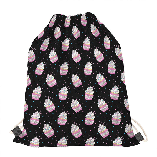 Pink Cupcake Pattern Print Drawstring Bag