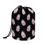 Pink Cupcake Pattern Print Drawstring Makeup Bag