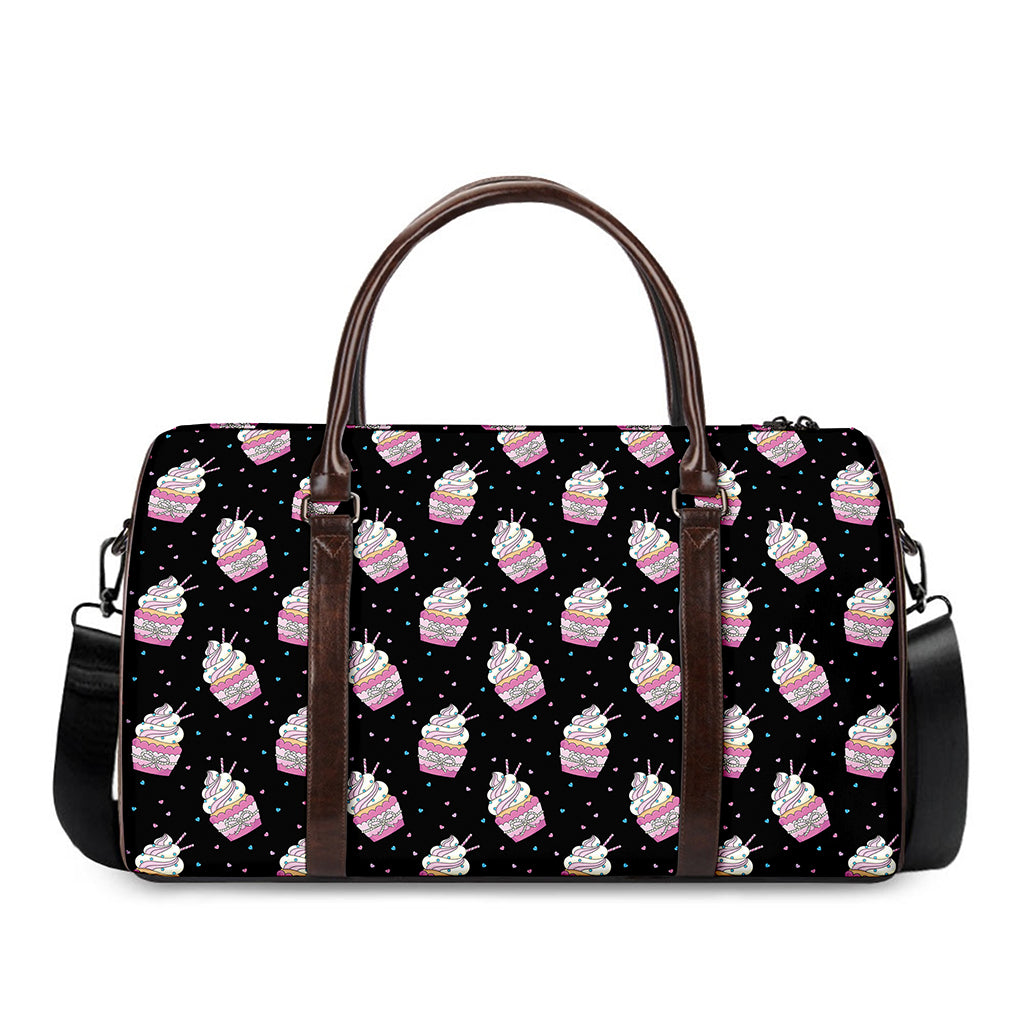 Pink Cupcake Pattern Print Duffle Bag