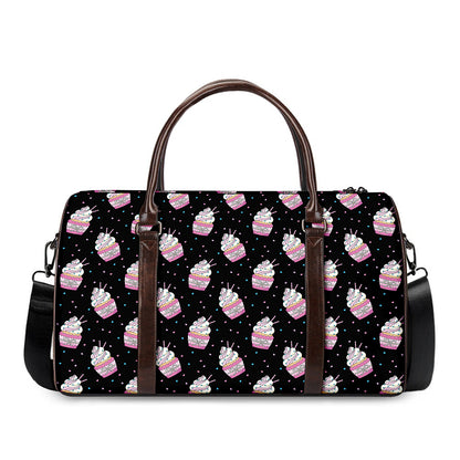 Pink Cupcake Pattern Print Duffle Bag
