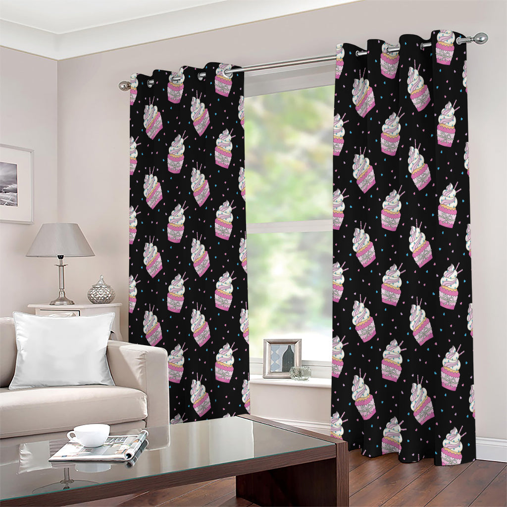 Pink Cupcake Pattern Print Extra Wide Grommet Curtains