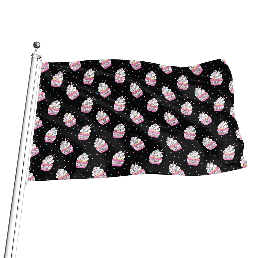 Pink Cupcake Pattern Print Flag