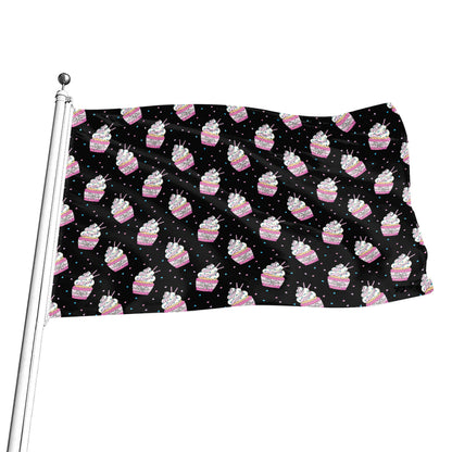 Pink Cupcake Pattern Print Flag
