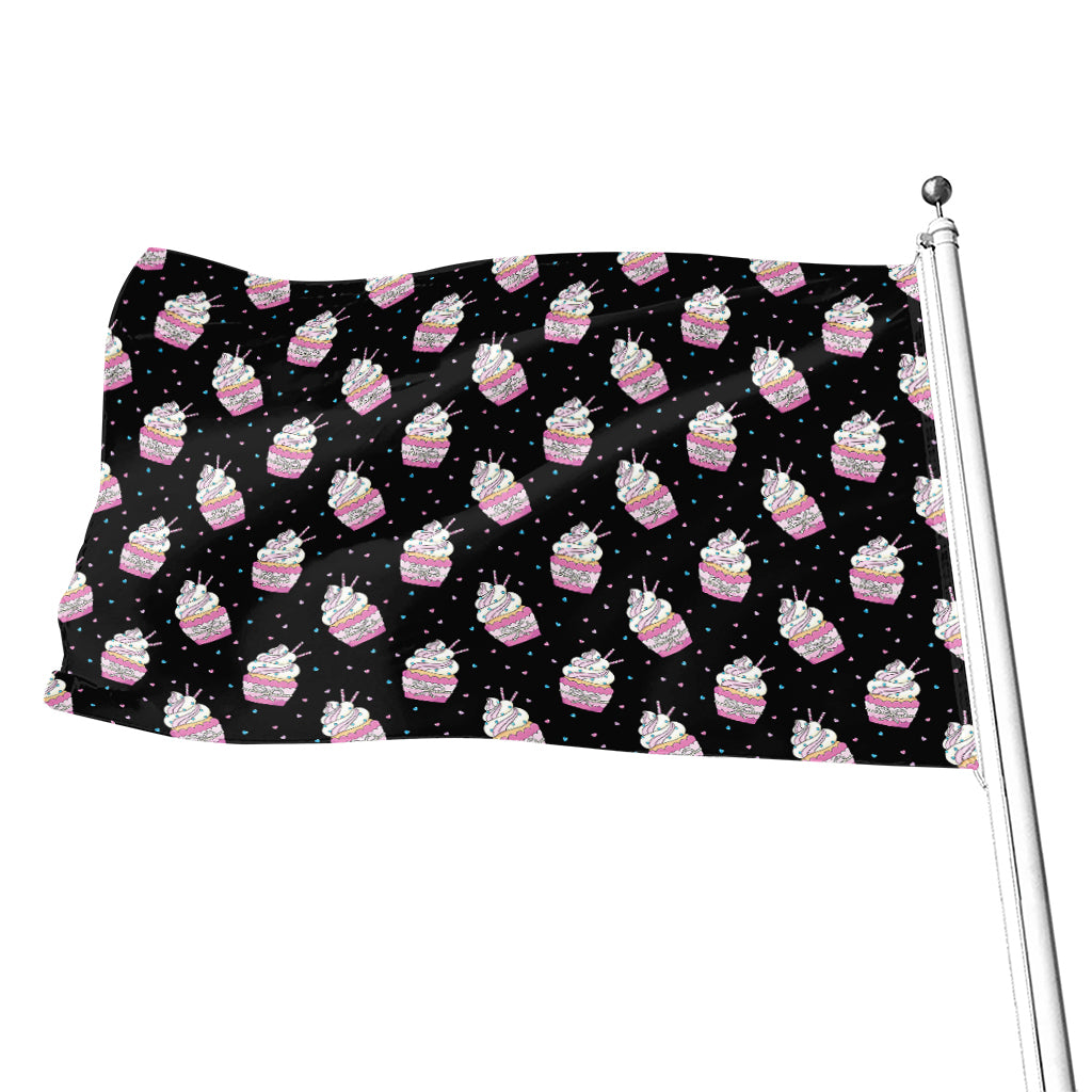 Pink Cupcake Pattern Print Flag
