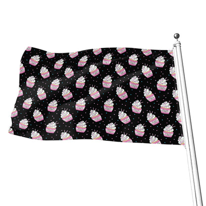 Pink Cupcake Pattern Print Flag