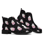 Pink Cupcake Pattern Print Flat Ankle Boots