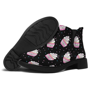 Pink Cupcake Pattern Print Flat Ankle Boots