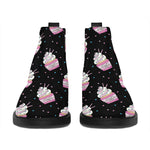 Pink Cupcake Pattern Print Flat Ankle Boots