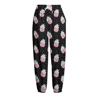 Pink Cupcake Pattern Print Fleece Lined Knit Pants