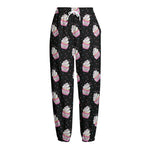Pink Cupcake Pattern Print Fleece Lined Knit Pants