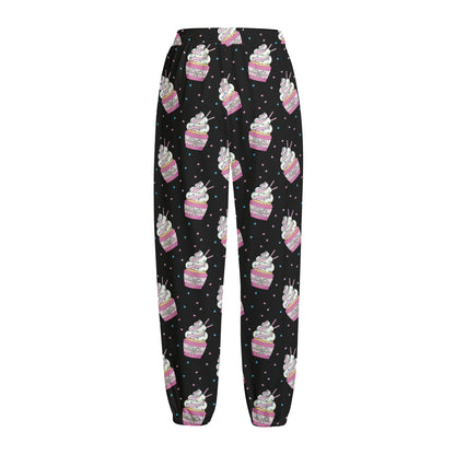 Pink Cupcake Pattern Print Fleece Lined Knit Pants