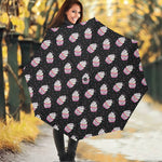 Pink Cupcake Pattern Print Foldable Umbrella