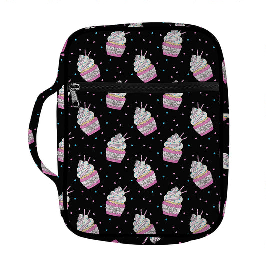 Pink Cupcake Pattern Print Front Pocket Bible Bag