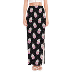 Pink Cupcake Pattern Print High Slit Maxi Skirt