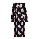Pink Cupcake Pattern Print Hooded Bathrobe