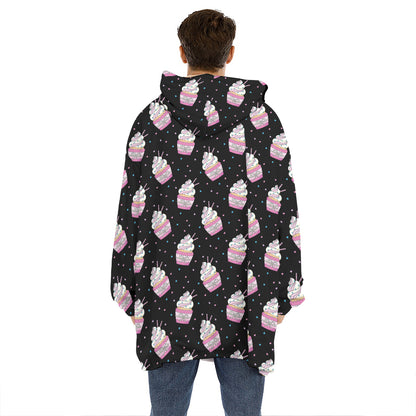 Pink Cupcake Pattern Print Hoodie Blanket