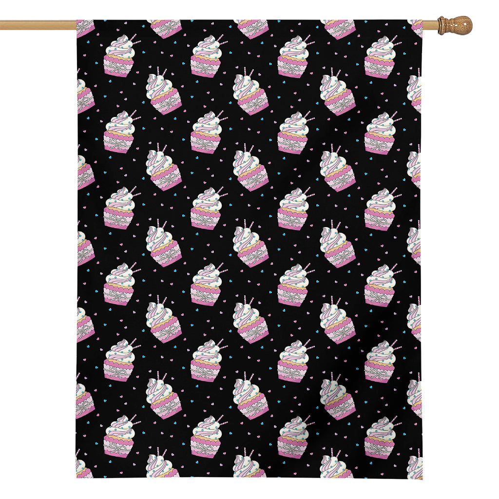 Pink Cupcake Pattern Print House Flag
