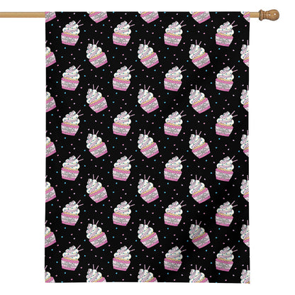 Pink Cupcake Pattern Print House Flag