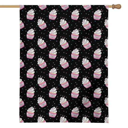 Pink Cupcake Pattern Print House Flag