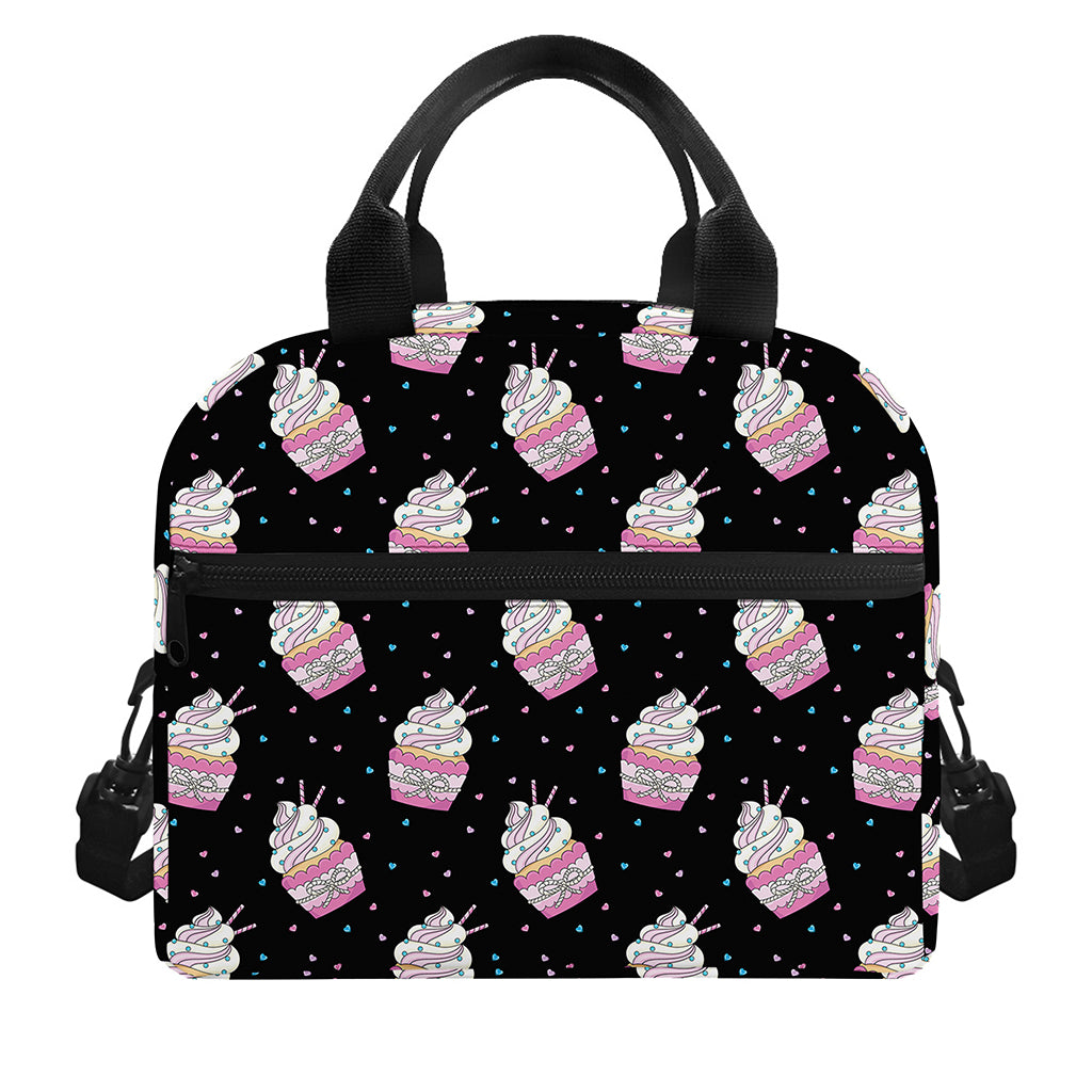 Pink Cupcake Pattern Print Insulated Lunch Bag