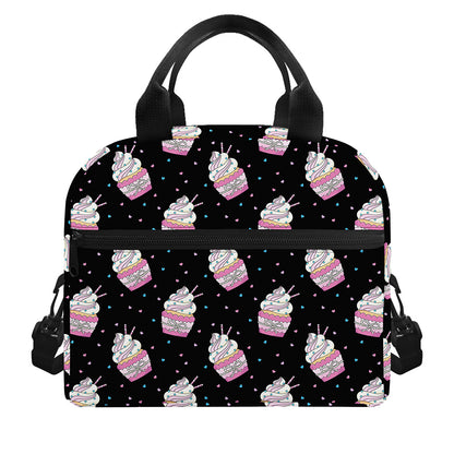 Pink Cupcake Pattern Print Insulated Lunch Bag