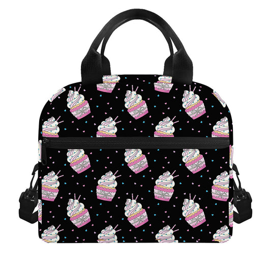 Pink Cupcake Pattern Print Insulated Lunch Bag