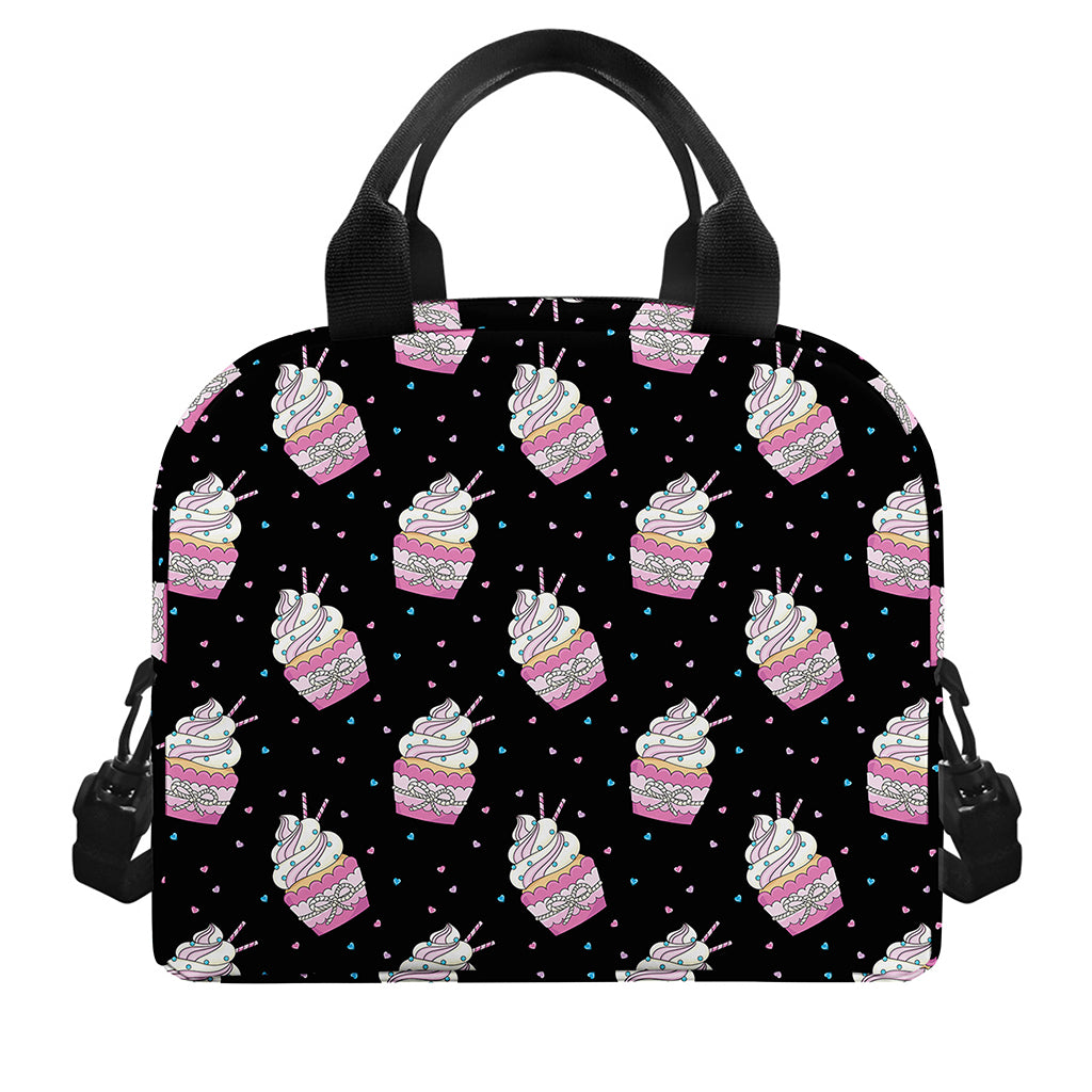 Pink Cupcake Pattern Print Insulated Lunch Bag