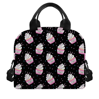 Pink Cupcake Pattern Print Insulated Lunch Bag