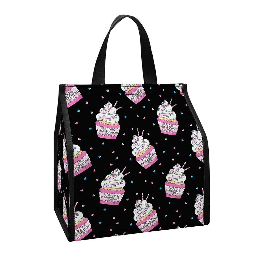 Pink Cupcake Pattern Print Insulated Lunch Tote