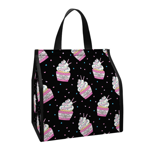 Pink Cupcake Pattern Print Insulated Lunch Tote