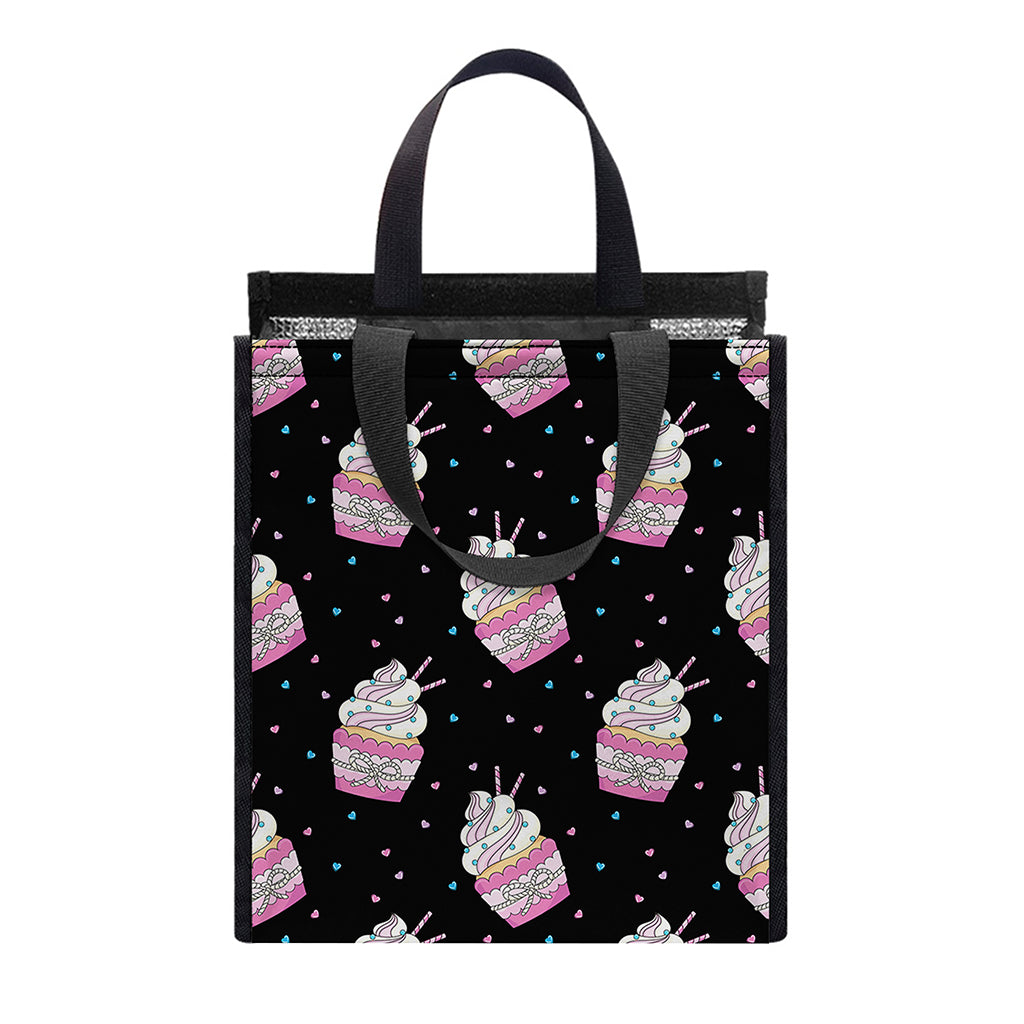 Pink Cupcake Pattern Print Insulated Lunch Tote