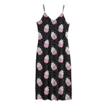 Pink Cupcake Pattern Print Jersey Midi Cami Dress