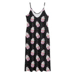 Pink Cupcake Pattern Print Jersey Midi Cami Dress