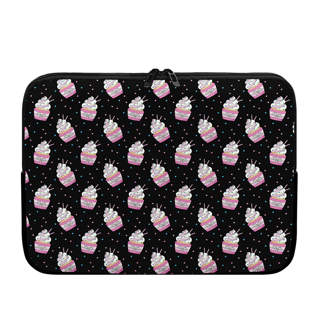 Pink Cupcake Pattern Print Laptop Sleeve