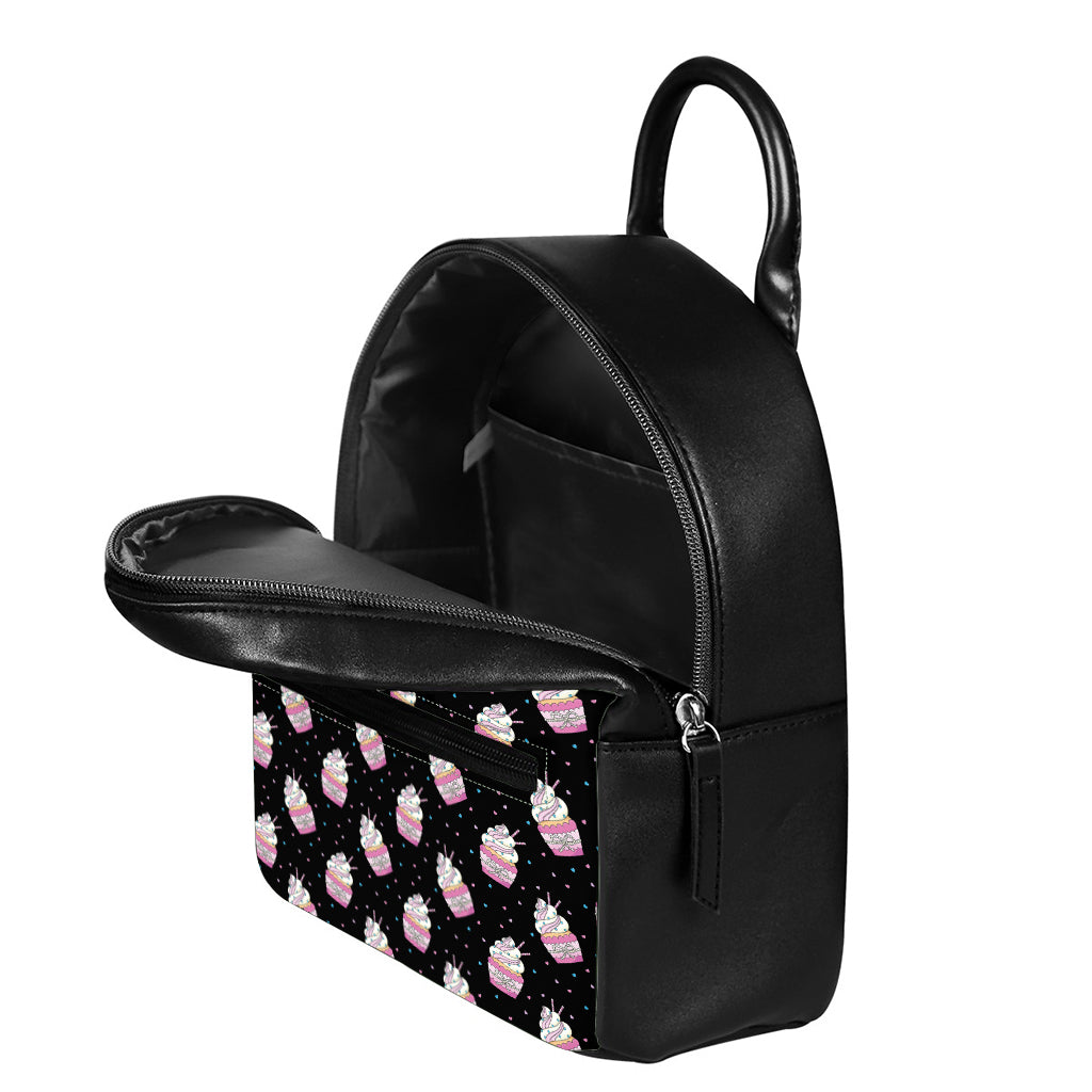 Pink Cupcake Pattern Print Leather Backpack