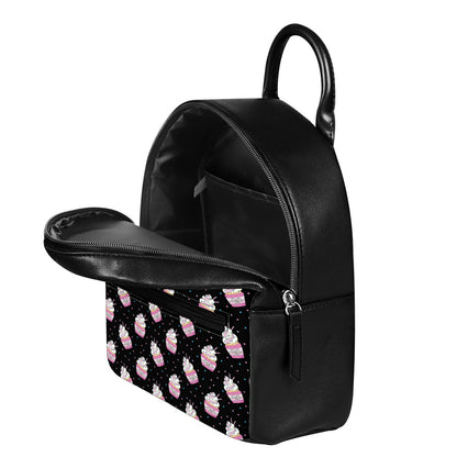 Pink Cupcake Pattern Print Leather Backpack