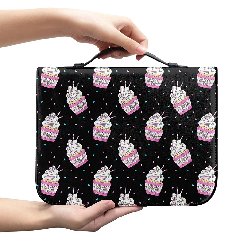 Pink Cupcake Pattern Print Leather Bible Cover