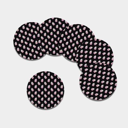 Pink Cupcake Pattern Print Leather Coaster Set