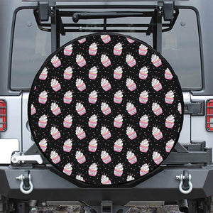 Pink Cupcake Pattern Print Leather Spare Tire Cover