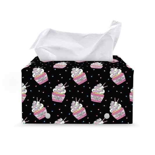 Pink Cupcake Pattern Print Leather Tissue Box Cover