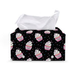Pink Cupcake Pattern Print Leather Tissue Box Cover