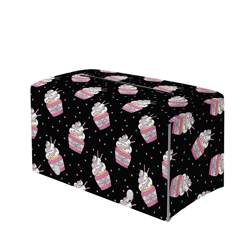 Pink Cupcake Pattern Print Leather Tissue Box Cover