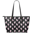 Pink Cupcake Pattern Print Leather Tote Bag With Zipper